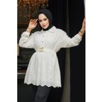Neva Style Güpürlü Beyaz Tesettür Tunik 14252B