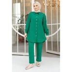 Neva Style İnci Detaylı Yeşil Tesettür İkili Takım 12461Y