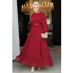 Neva Style Kat Piliseli Bordo Tesettür Elbise 44761BR