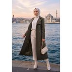 Neva Style Kemerli Haki Tesettür Trençkot 61500HK