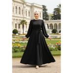 Neva Style Kemerli Siyah Tesettür Elbise 23101S