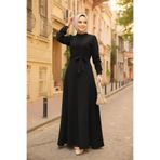 Neva Style Kemerli Siyah Tesettür Elbise 6621S