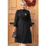 Neva Style - Kemerli Siyah Tesettür Tunik 646s