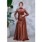 Neva Style Kuyruklu Koyu Kahverengi Tesettür Abiye Elbise 43381kkh