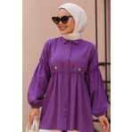 Neva Style Nakış Desenli Mor Tesettür Tunik 40603MOR