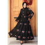 Neva Style Nakış Desenli Siyah Tesettür Elbise 45541S