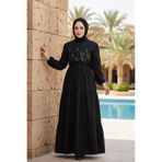 Neva Style Nakış Desenli Siyah Tesettür Elbise 7063S