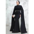 Neva Style Pelerinli Siyah Tesettür Abiye Elbise 4863s