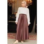 Neva Style Pileli Kahverengi Tesettür Etek 9207KH