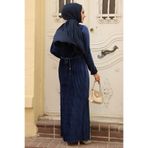 Neva Style Pileli Lacivert Kadife Tesettür Elbise 22751L