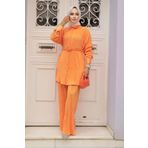 Neva Style Pileli Turuncu Tesettür İkili Takım 100044T