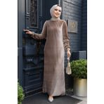 Neva Style Pileli Vizon Kadife Tesettür Elbise 22751V
