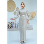 Neva Style Pul Payetli Krem Tesettür Abiye Elbise 4667kr