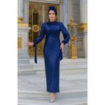 Neva Style Pul Payetli Lacivert Tesettür Abiye Elbise 4667l