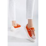 Neva Taşlı Düz Taban Kadın Turuncu Kot Sneakers