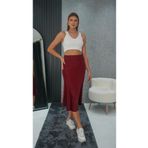 Neva Wear Kadın Bordo Saten A Kesim Midi Etek
