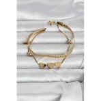 Nevamel® 316L Çelik Gold Renk Ezme Zincir Ve Kalpli Kadın Bileklik 5886