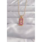 Nevamel® 316L Çelik Gold Renk Mor Mineli El Figür Tarot Kolye 5886