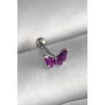 Nevamel® 316L Çelik Gümüş Renk Mor Kelebek Model Tragus Piercing 5886