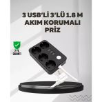 Nevamel 4.1A Hızlı Şarjlı Akım Korumalı 4 Priz Ve 3 Usb Çıkışlı Priz