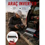 Nevamel® Araç Aküsünden Güvenli Elektrik Sağlayan 1000 Watt İnverter
