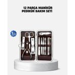 Nevamel Özel Deri Çantalı 12 Parça Manikür Pedikür Bakım Seti Paslanmaz Çelik