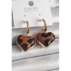 Nevamel® Pirinç Gold Renk 3D Kalp Leopar Desen Model Kadın Küpe 5886