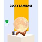 Nevamel® Şarjlı 3D Baskılı 16 Renk Ay Lambası Ahşap Stand Ve Uzaktan Kumanda