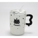 Nevamel® Sevimli Ayı Figürlü Pipetli Kapaklı Porselen Kupa Bardak - Renkli