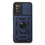 Nevarium Samsung Galaxy A02S Uyumlu Kılıf Lens Sürgülü Yüzüklü Tank Silikon Pars - Lacivert
