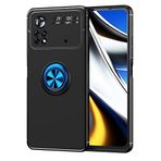 Nevarium Xiaomi Poco M4 Pro 4G Uyumlu Kılıf Yüzüklü Silikon Range - Siyah-Mavi