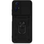 Nevarium Xiaomi Redmi Note 12S Uyumlu Kılıf Pars Lens Sürgülü Yüzüklü Standlı Korumalı Kılıf - Siyah