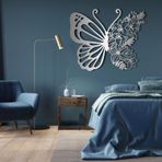 Nevatextile Kelebek Metal Duvar Sanatı Dekor Heykel Oturma Odası Yatak Odası Mutfak için, Kelebek Çiçek Duvar Sanatı (Art Deco, Gümüş, 34"x27")