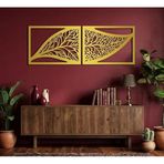 Nevatextile Metal Yapraklar Duvar Sanatı Ev Modern Dekorasyon, Yaprak Duvar Dekoru Yatak Odası Oturma Odası İçin 2 Adet (Altın, 60"x22" / 152x55 cm)