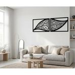 Nevatextile Metal Yapraklar Duvar Sanatı Ev Modern Dekorasyon, Yaprak Duvar Dekoru Yatak Odası Oturma Odası İçin 2 Adet (Siyah, 47"x18" / 119x45 cm)