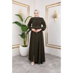 Nevayla Moda Yaka ve Bel Nakış Detaylı Ferace - Gri / F0143 - 40 - Haki