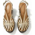 Ne&Ve Shoes Altın Deri Biye Kadın Takunya Sandalet - Gold