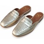 Ne&Ve Shoes Altın Deri Örgü Baskı Desenli Kadın Sabo Terlik