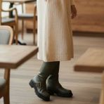 NE&VE SHOES Haki Mat Deri Tokalı Kadın Çizme