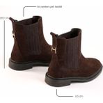 Ne&Ve Shoes Kadın Chelsea Bot 36 Model Hakiki Süet Deri Gold Aksesuarlı Kalın Topuklu Şık Tasarım - Kahve