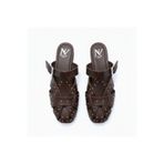 NE&VE SHOES Kahve Deri Pim Detaylı ve Tokalı Kadın Kare Burun Sabo Terlik