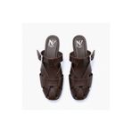 NE&VE SHOES Kahve Deri Tokalı Kadın Kare Burun Sabo Terlik