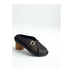 NE&VE SHOES Kahve Hakiki Deri Tokalı Kadın Günlük Rahat Sabo Terlik