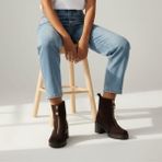 NE&VE SHOES Kahve Süet Hakiki Deri Önden Metal Fermuarlı Kadın Kalın Topuklu Bot