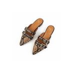 NE&VE SHOES Kahve Yılan Rugan Atkı Detaylı İki Tokalı Kadın Sivri Burun Sabo Terlik