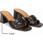 NE&VE SHOES Siyah Deri Çapraz Bantlı Kadın Topuklu Terlik