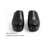 NE&VE SHOES Siyah Deri Hafif Tabanlı Kadın Takunya Terlik