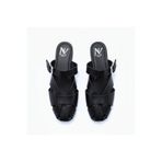 NE&VE SHOES Siyah Deri Tokalı Kadın Kare Burun Sabo Terlik