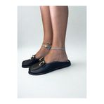NE&VE SHOES Siyah Hakiki Deri Gold Aksesuarlı Kadın Sabo Terlik
