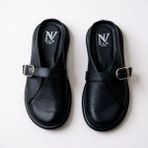 NE&VE SHOES Siyah Hakiki Deri Tokalı Kadın Günlük Rahat Sabo Terlik